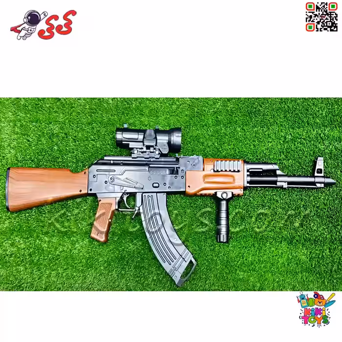 تفنگ اسباب‌بازی رگباری کلاشینکف AK47 با تیر ژله‌ای و دوربین