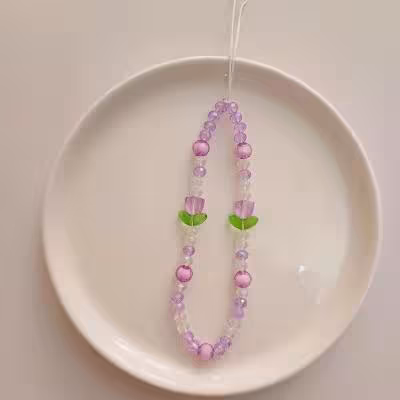 آویز موبایل فانتزی طرح گل لاله بنفش