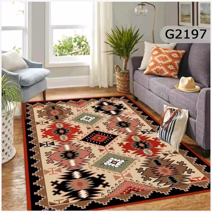 فرشینه مخمل ترک طرح گلیم سنتی ابعاد1در1/5(ارسال رایگان)