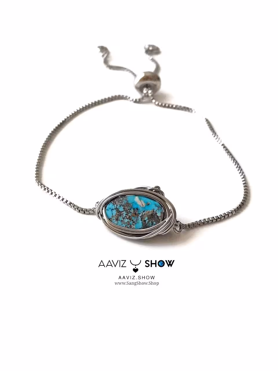 دستبند فیروزه نیشابور نمونه راف و معدنی بافت مفتولی ویژه D113