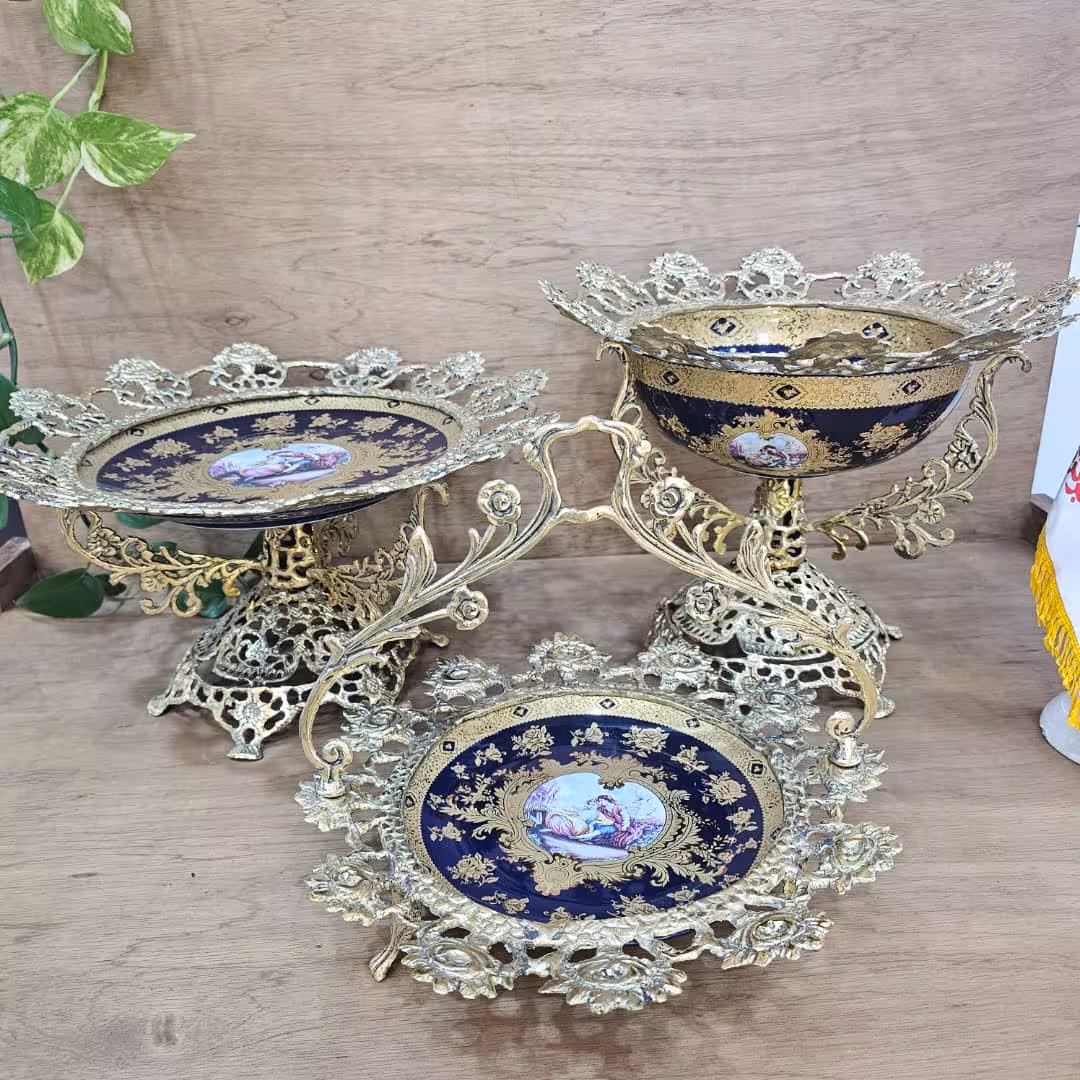 ست پذیرایی سورمه ای پایه برنز بزرگ