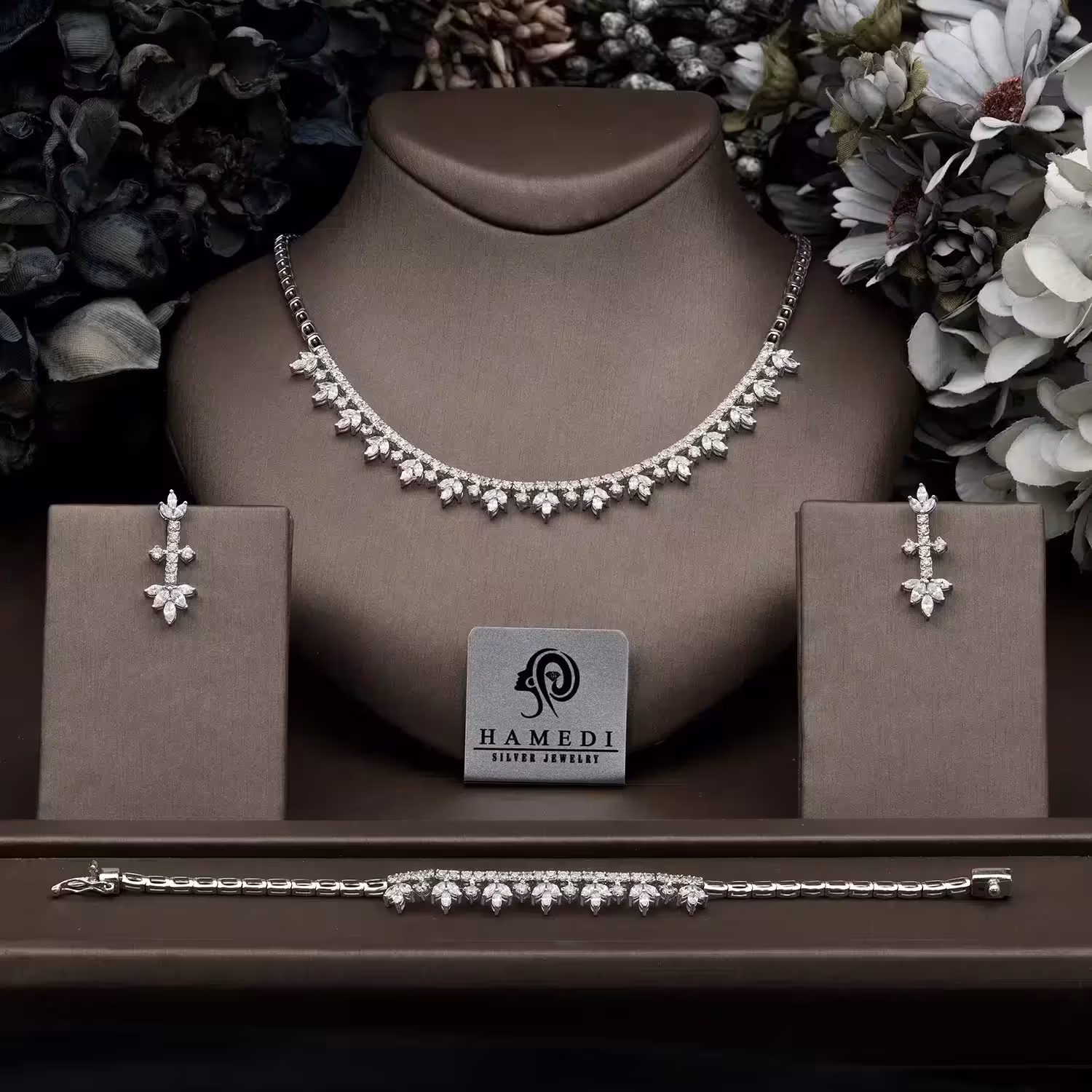 سرویس نقره زنانه جواهری لوکس مدل SIL K3