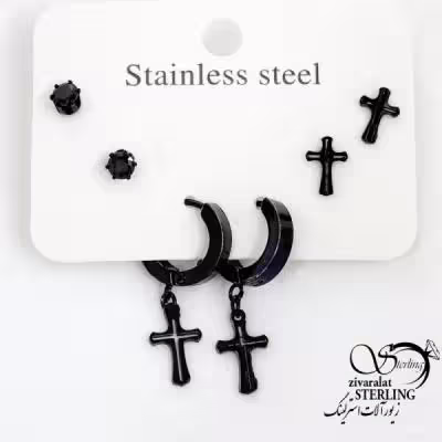 گوشواره پکی استیل مشکی کد 18340