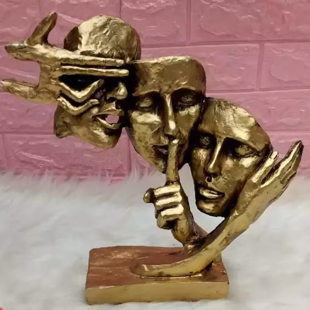 مجسمه دکوری سه رخ طرح چشم و گوش و دهان بسته هیس سکوت