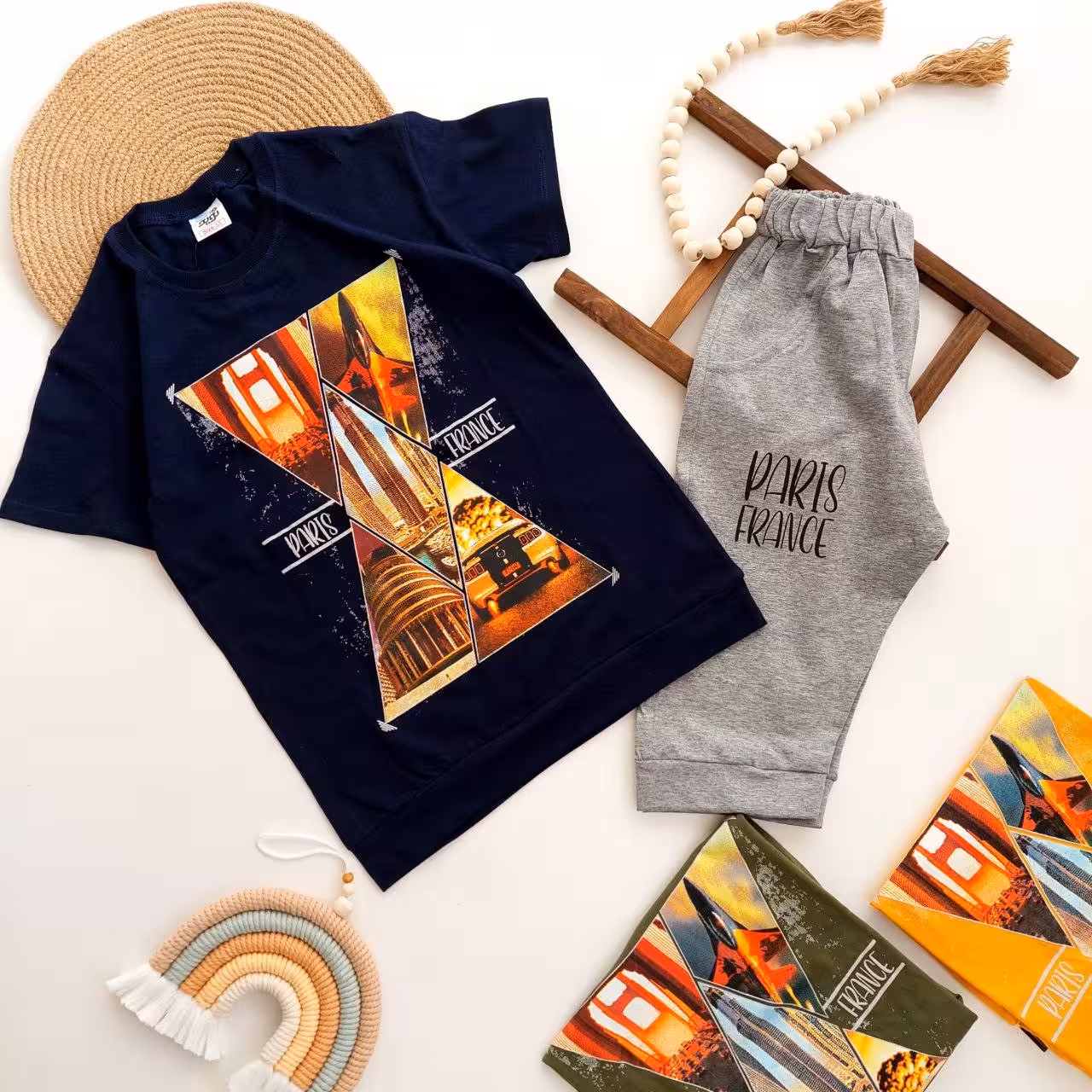 تیشرت شلوارک پسرانه مناسب 8 تا 11 سال جنس تیشرت سوپر نخ درجه یک شلوار ملانژ پنبه لاکرادار 