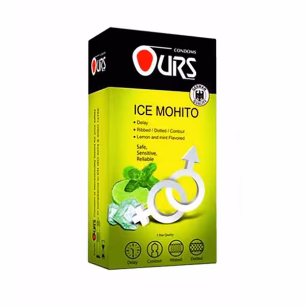 کاندوم اورز مدل آیس موهیتو بسته 12 عددی | Ours Ace Mojito delayed barbed condom 12pcs