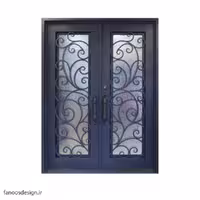 درب فرفورژه فلزی لوکس دو لنگه و شیشه خور کد 1104