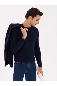 پلیور آبی مردانه NAVY SLIM FIT NECK کاشارل Cacharel