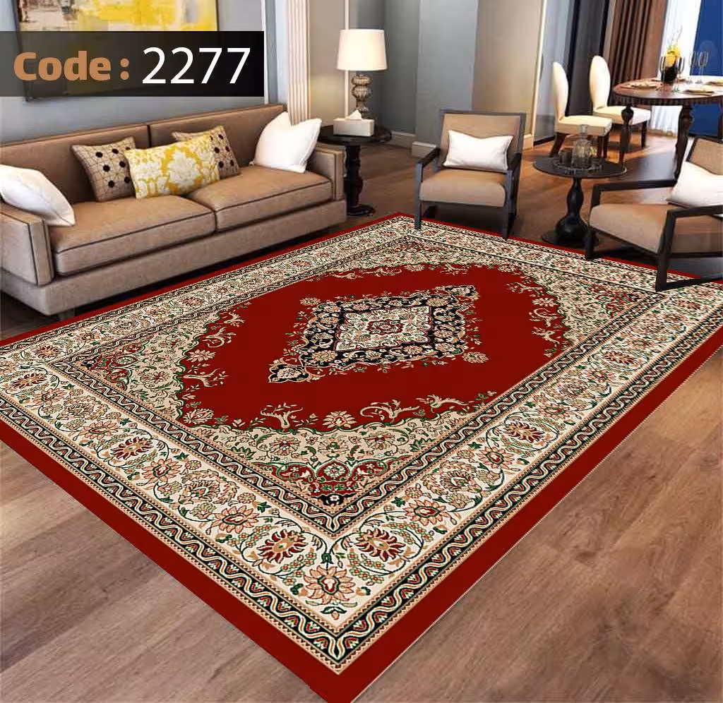 کاورفرش روفرشی دورکشدار گوشه لیفه ای لاکی ، آبی و متنوع کد 2277