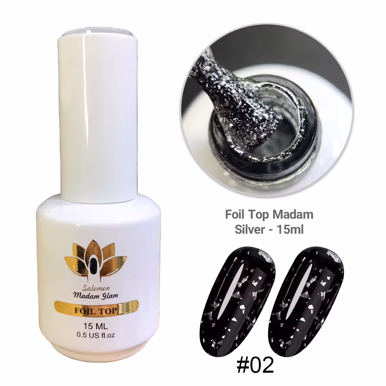 تاپ ژل کاشت ناخن ورق نقره ای مادام گلم روسی 15 میل – Madam Glam