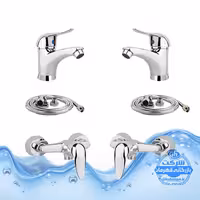 ست 6 عددی شیرآلات مدل قهرمان | 2 عدد شیر روشویی   2 عدد شیر توالت   2 عدد شلنگ توالت | کروم براق