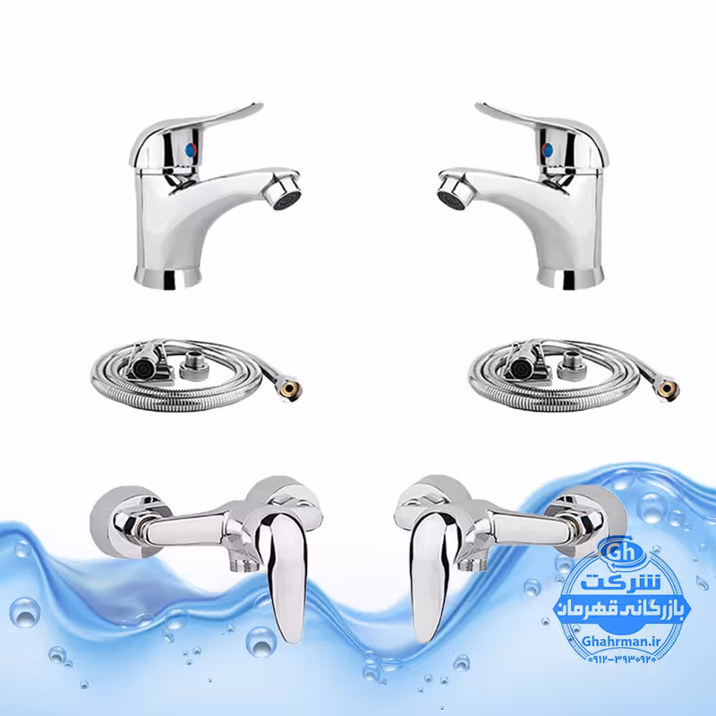 ست 6 عددی شیرآلات مدل قهرمان | 2 عدد شیر روشویی   2 عدد شیر توالت   2 عدد شلنگ توالت | کروم براق
