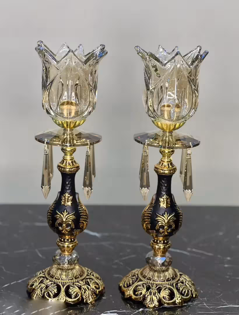 شمعدانی مشکی طلایی فوق لوکس نقش دار