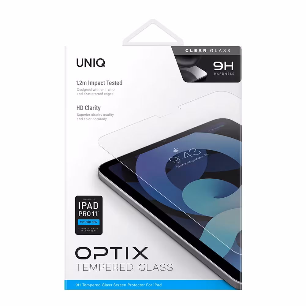 محافظ صفحه نمایش شیشه‌ای آیپد پرو 11 و آیپد ایر 10.9 یونیک مدل OPTIX Clear