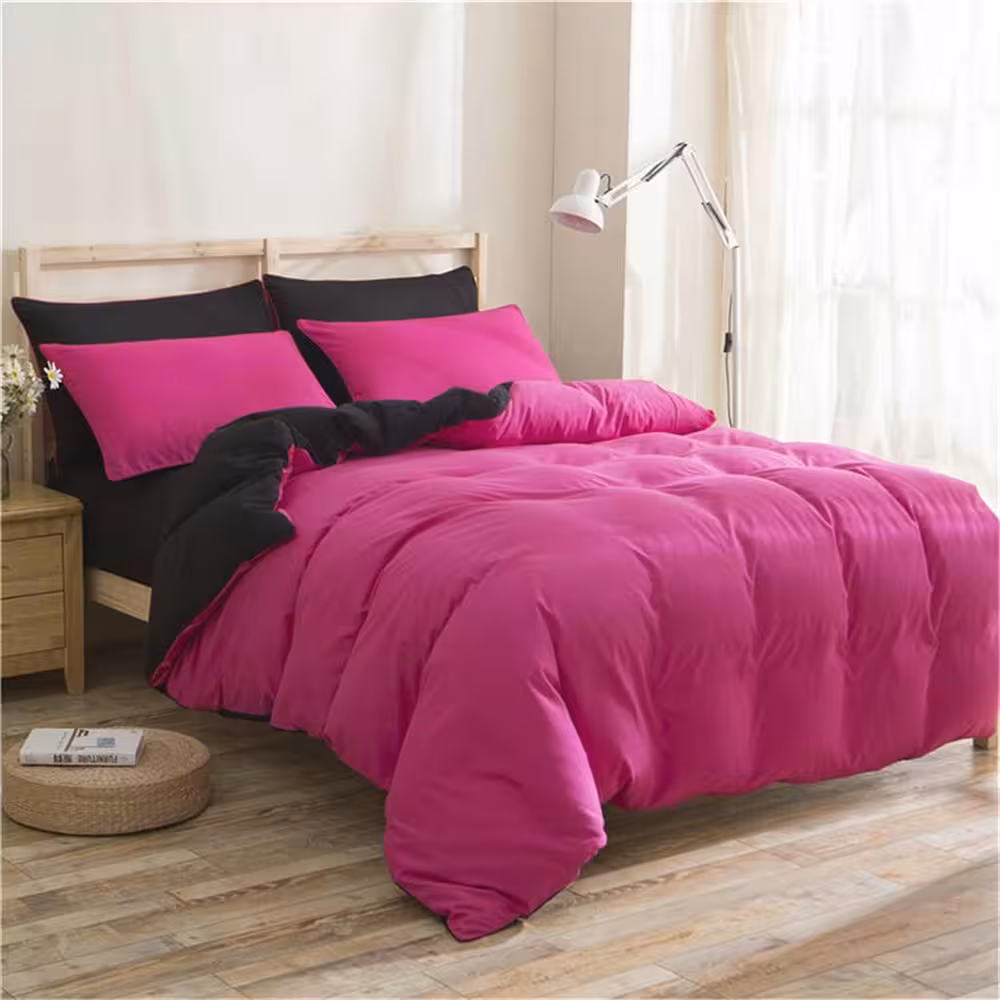 سرویس روتختی کاوری دورنگ چیداری سرخابی مشکی دو نفره چهار تکه