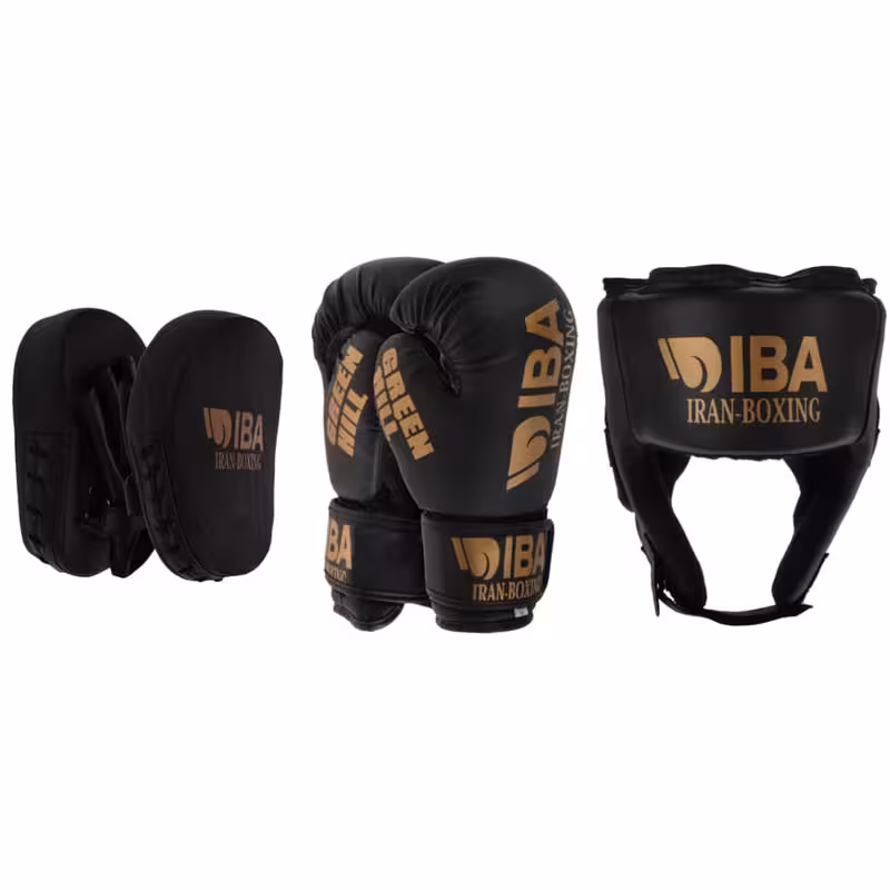 دستکش بوکس گرین هیل مدل aiba pro 2000 به همراه کلاه و میت رزمی بسته 4 عددی