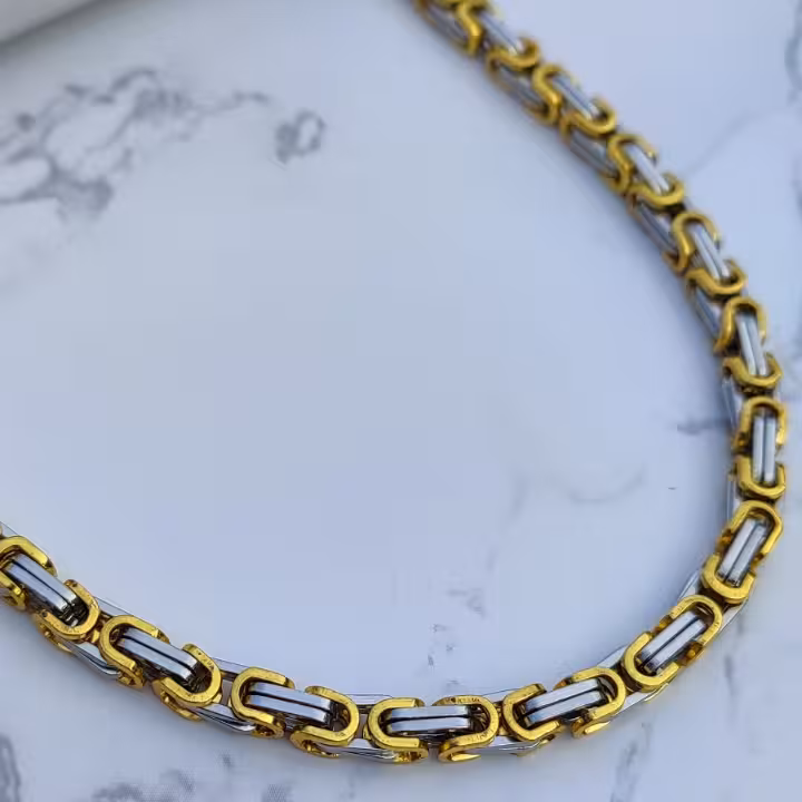 زنجیر استیل مردانه براق بیزانس طلایی نقره ای