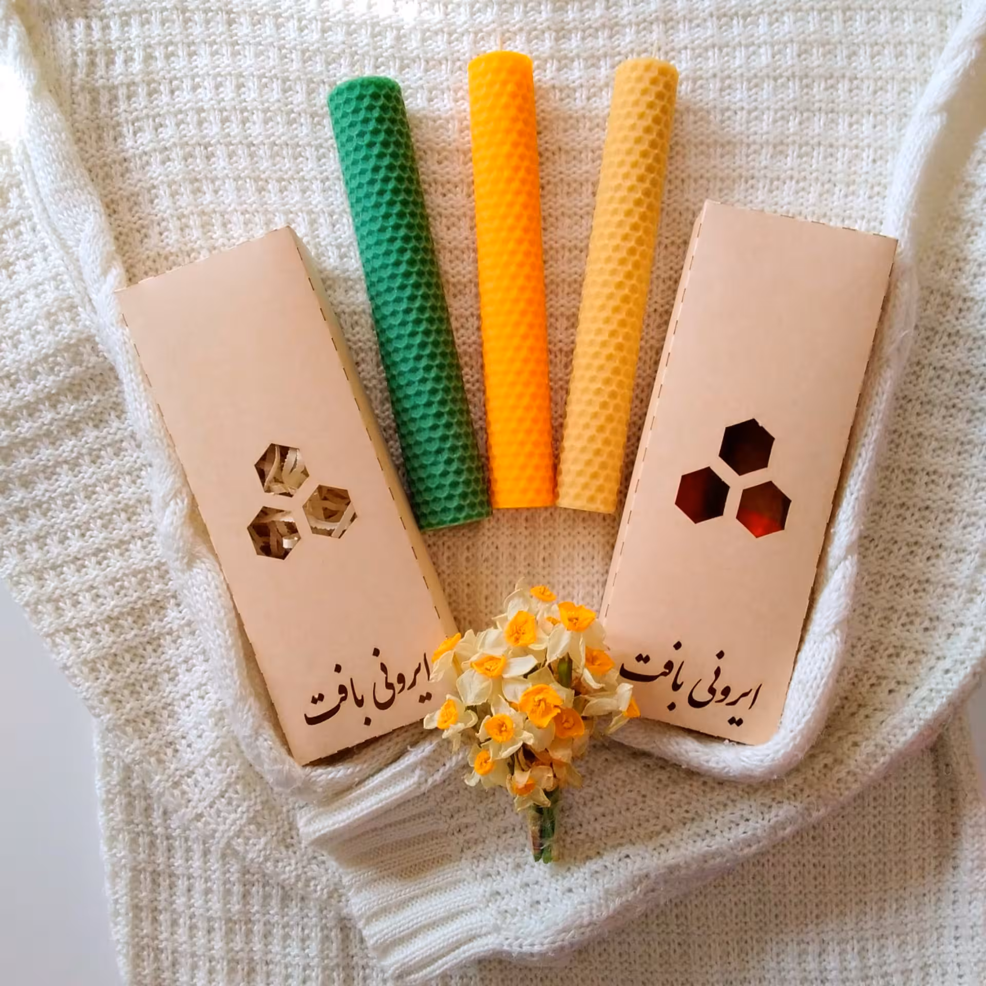 شمع موم طبیعی قلمی دو تایی همراه با جعبه هدیه