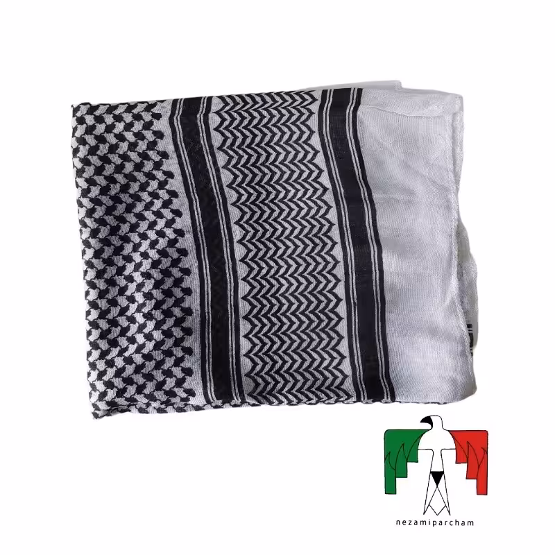 چفیه عربی طرح فلسطینی مشکی نخی اعلا چفیه فلسطینی چفیه کوهنوردی عرقگیر چفیه بزرگ 130 در 130 خنک شال شطرنجی نازک کارگری