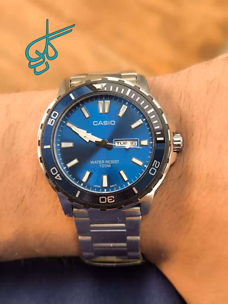 خرید ساعت مردانه فلزی مارک کاسیو دارای دو تقویم رنگ ثابت قاب چرخشی حک مارک روی قفل کیفیت عالی دارای رنگبندی متنوع کد 1922626 - ردگل