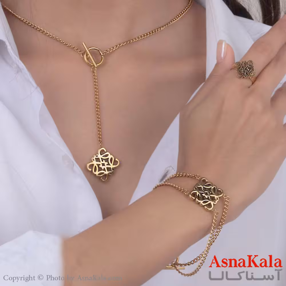 نیم ست زنانه استیل 316 شامل گردنبند و گوشواره و دستبند و انگشتر طرح مسترکوالیتی لوئوه کوپر کد NIM14527W