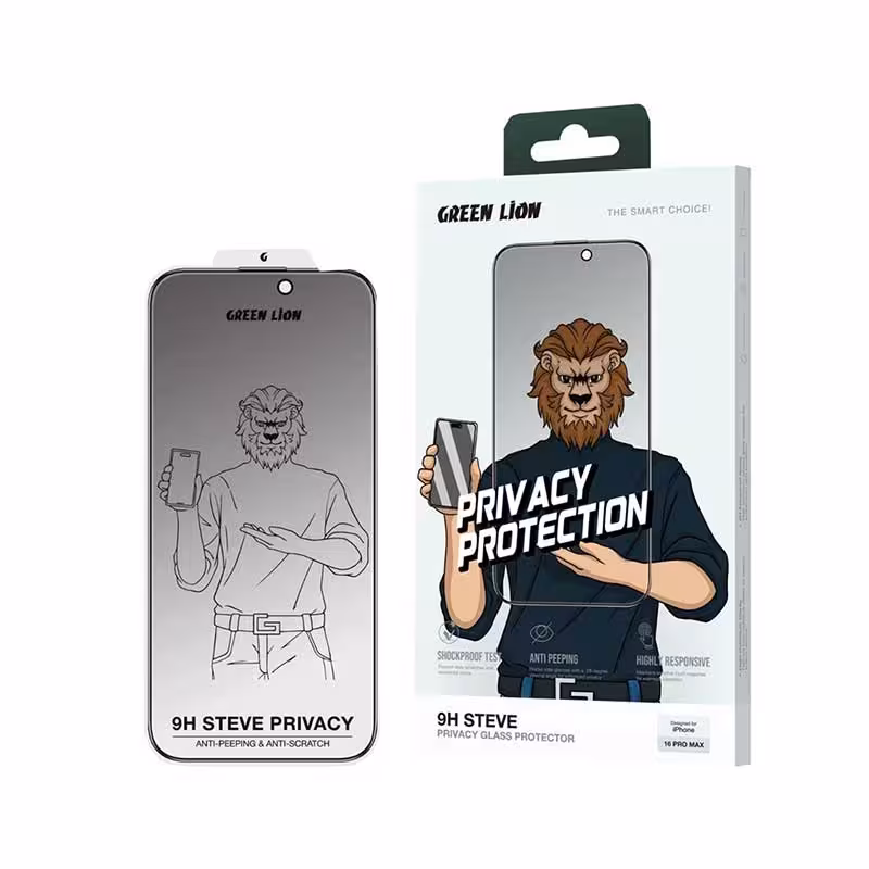 گلس پرايوسي مقاوم iPhone 16 گرین لاین Green Lion 9H Steve Privacy Glass