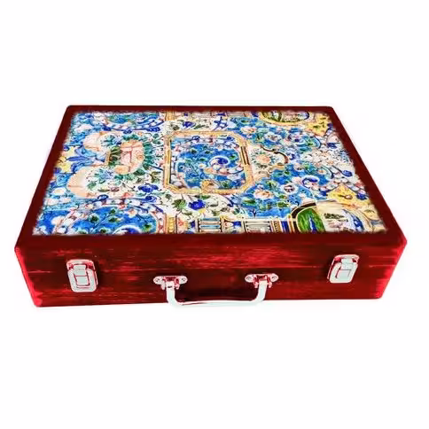 جعبه چوبی مدل چمدان بزرگ طرح کاشی9