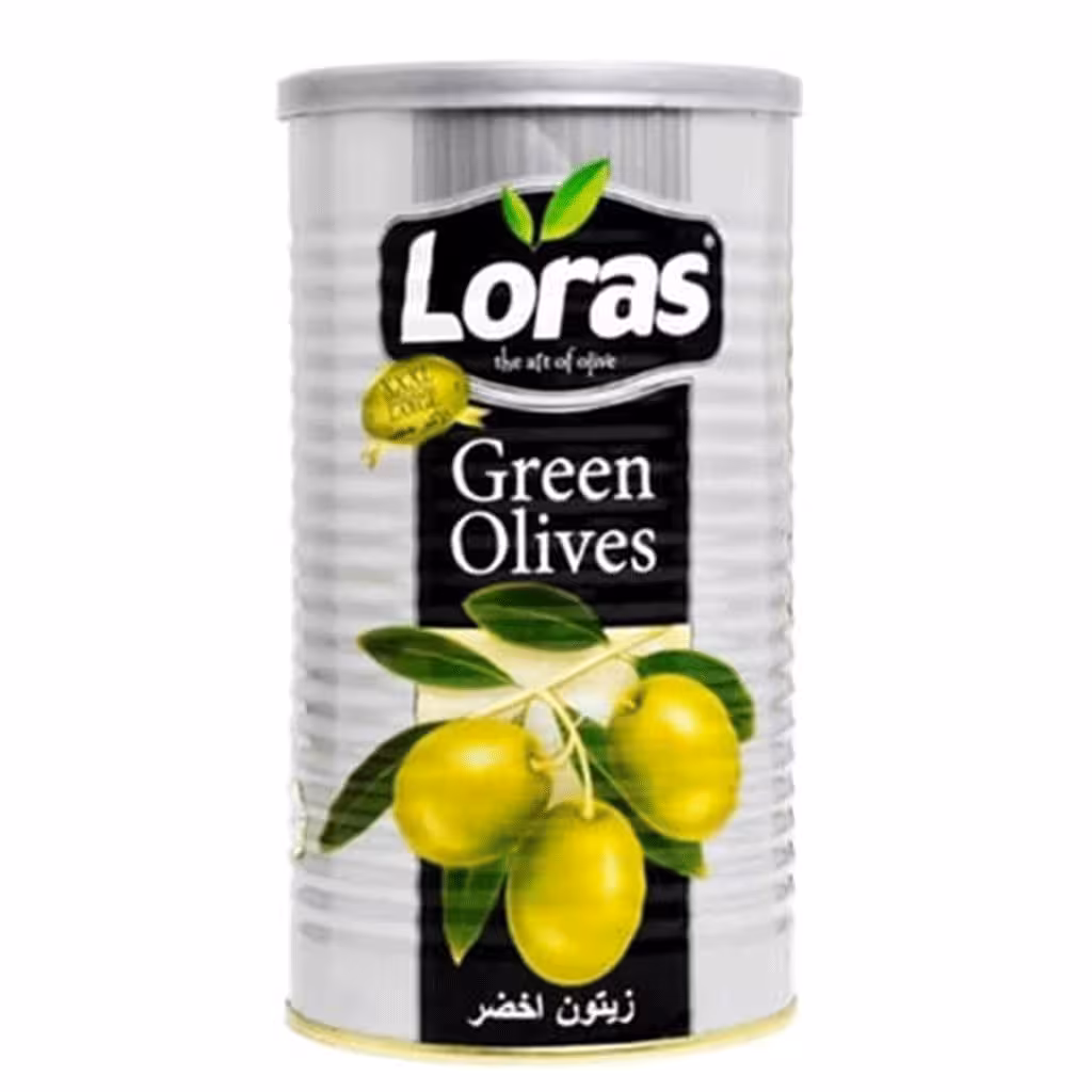 زیتون سبز لوراس Loras با هسته قوطی 1300 گرم