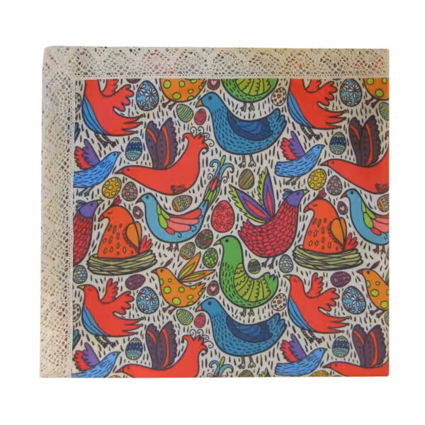 بنیس رومیزی 140 گرد طرح پرنده و تخم مرغ