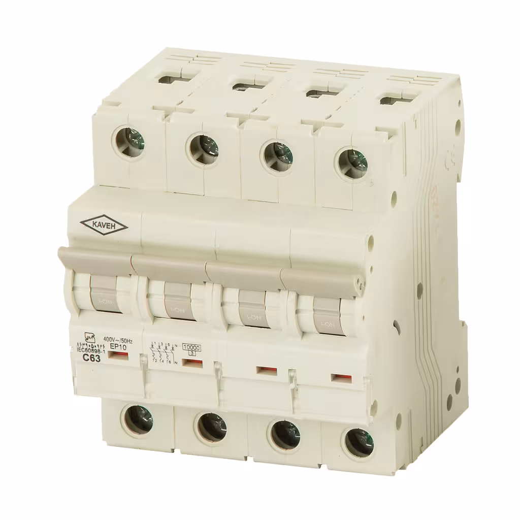 کلید مینیاتوری 6 آمپر سه فاز و نول AC الکترو کاوه کد 6A-10KA-3P+1