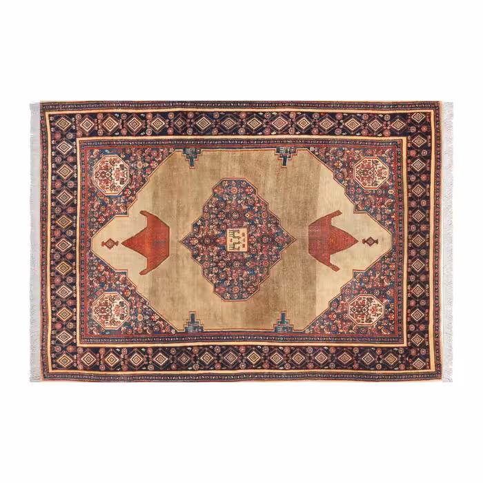 فرش ماشینی زانیس مدل سنتی طرح سنندج زمینه شتری