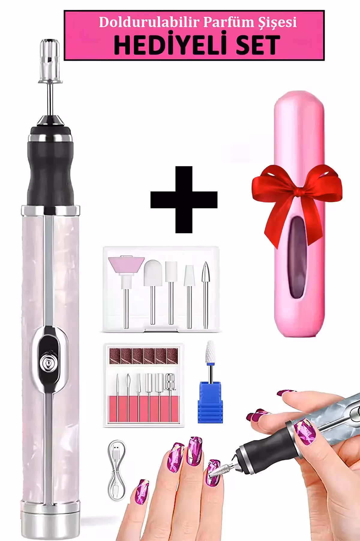 ست فرز ناخن شارژی 13 پارچه، ابزار حرفه‌ای مانیکور و پدیکور - 6556
