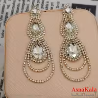 گوشواره جواهری مدل آویز نگیندار رنگ طلایی کد GSH152122W