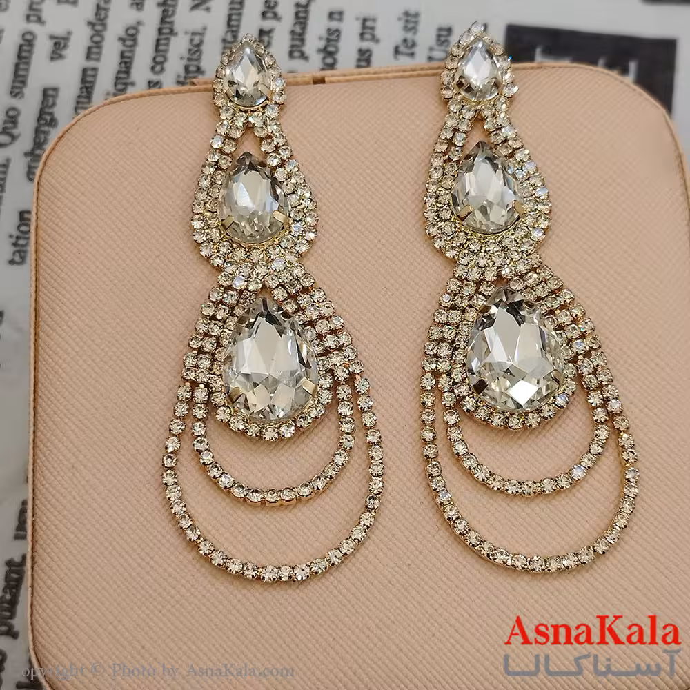 گوشواره جواهری مدل آویز نگیندار رنگ طلایی کد GSH152122W