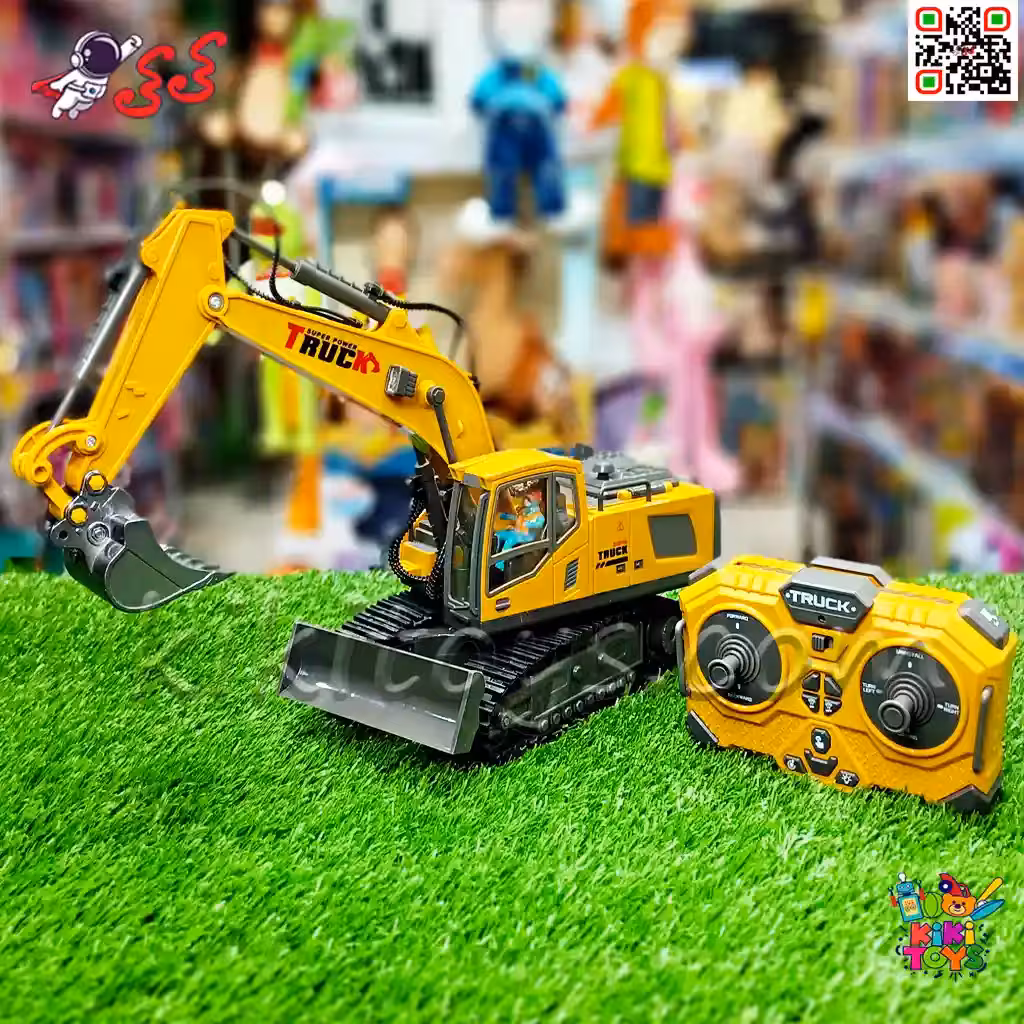 بیل مکانیکی اسباب‌بازی کنترلی 13 کاناله با بیل فلزی، چرخ زنجیری، دودزا و باتری شارژی