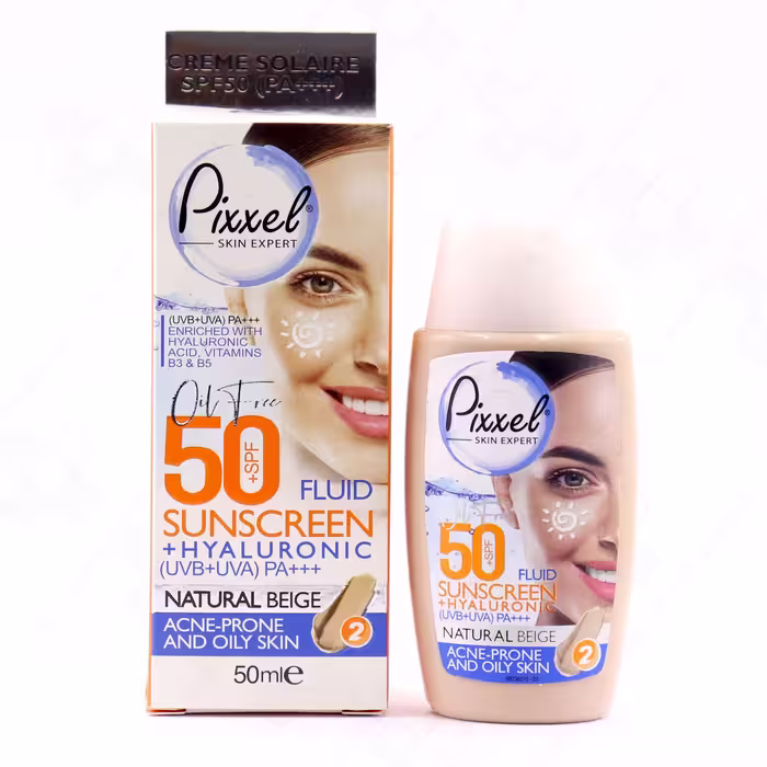 کرم ضد آفتاب SPF50 مناسب پوست چرب و جوش دار بژ طبیعی پیکسل 50 میلی لیتر