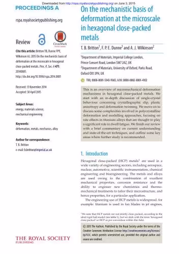 خرید و دانلود نسخه کامل کتاب On the mechanistic basis of deformation at the microscale in hexagonal close-packed metals