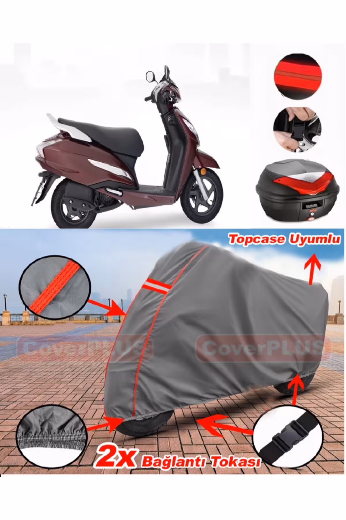 چادر موتورسیکلت خاکستری HONDA ACTVA 125 کیسه عقب سازگار با موتور سیکلت TARKET MOTORCET RED REDEY GRAY CoverPlus