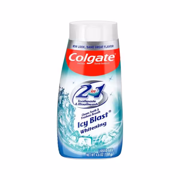 خمیر دندان و دهان شویه کلگیت مدل whitening 2 در 1 ( خمیر دندان و دهانشویه ) حجم 100 میل ساخت مکزیک icy blast whitening خنک کننده دهان و سفید کننده