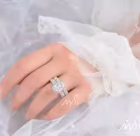 💍حلقه و پشت حلقه جواهری دورنگین مستطیلی (P_2027)