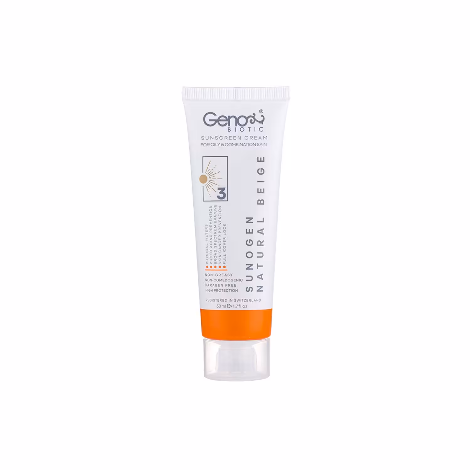 کرم ضد آفتاب رنگی ژنو بایوتیک با SPF50 مناسب پوست چرب و مختلط