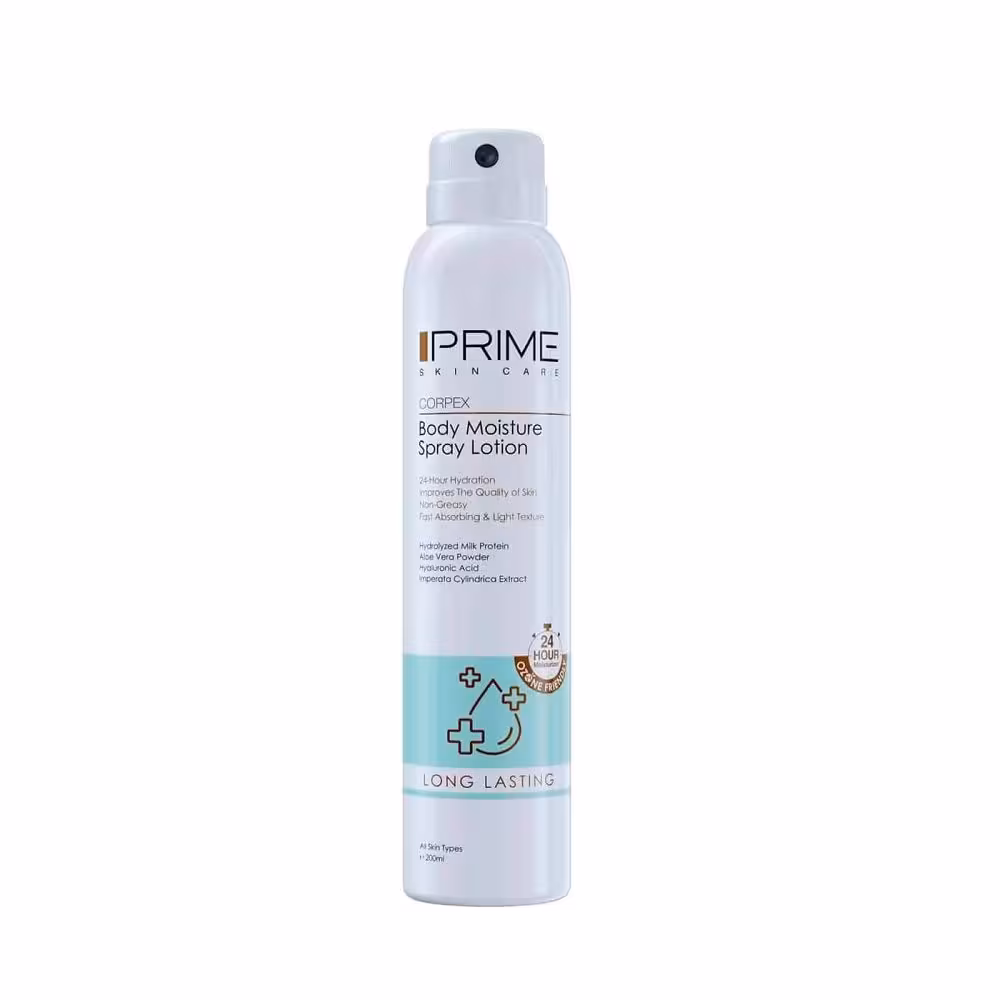 اسپری لوسیون آبرسان بدن پرایم قابل استفاده برای انواع پوست 200ml