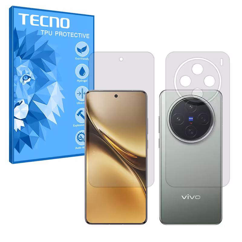 گلس صفحه نمایش و پشت گوشی ویوو X200 مدل هیدروژلی شفاف برند تکنو کد SS