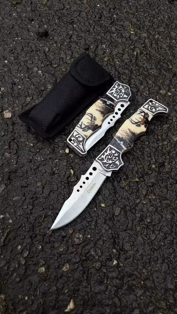 چاقو جیبی دسته استخوان طرح گوزن