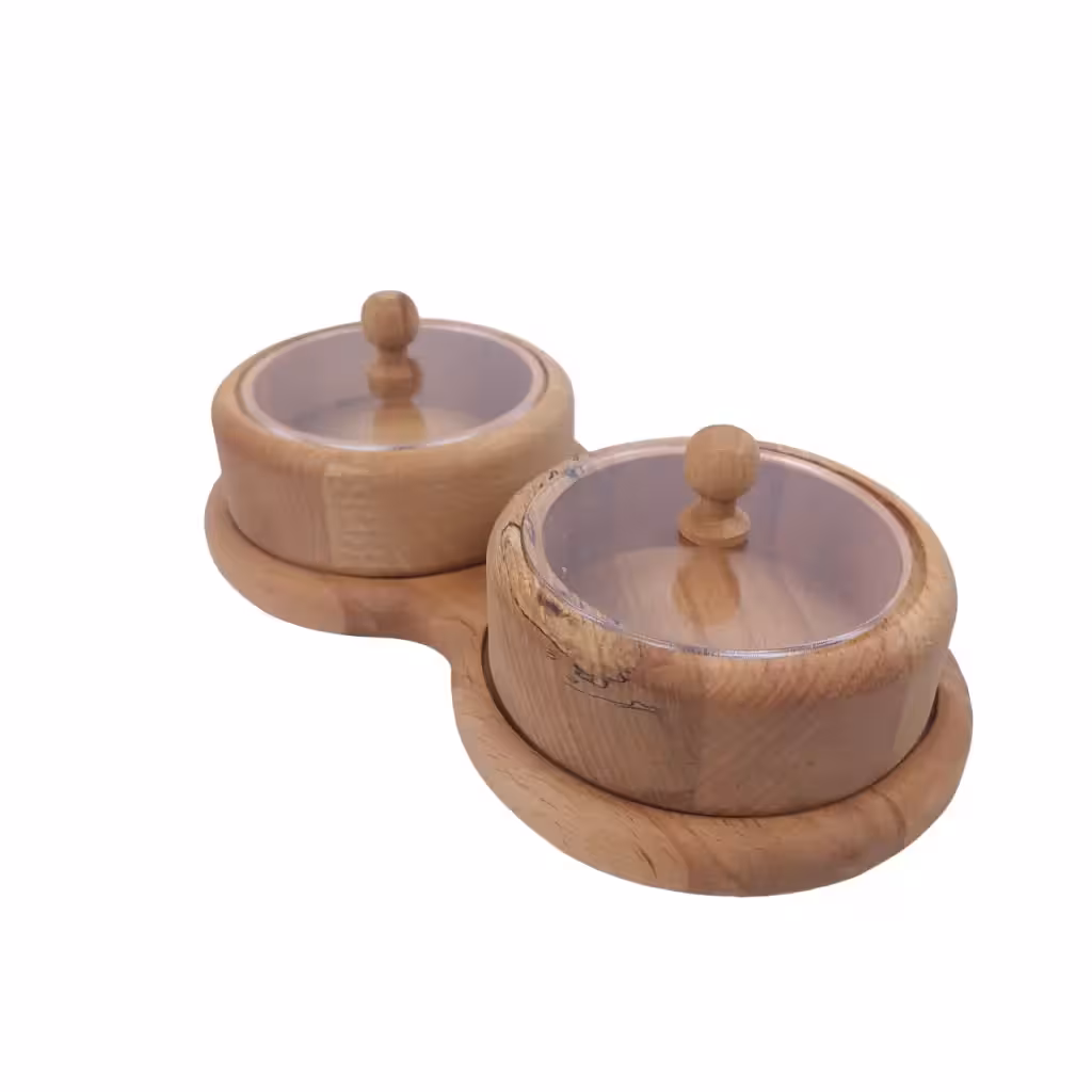 ظرف پذیرایی دو خانه گرد چوبی کد WD5591