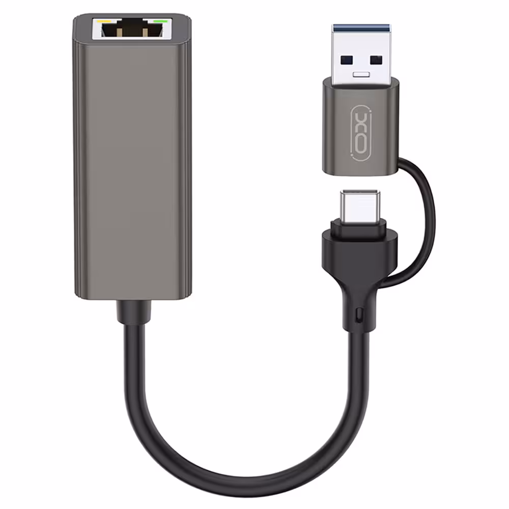 کابل تبدیل USB-C/USB-A به LAN ایکس او مدل XO-HUB018