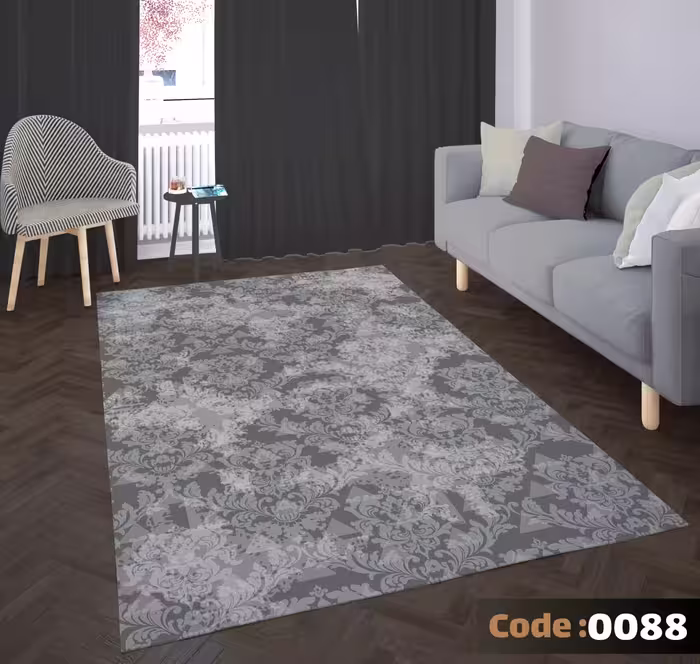کاورفرش روفرشی دورکشدار گوشه لیفه ای طوسی کرم کد 0088