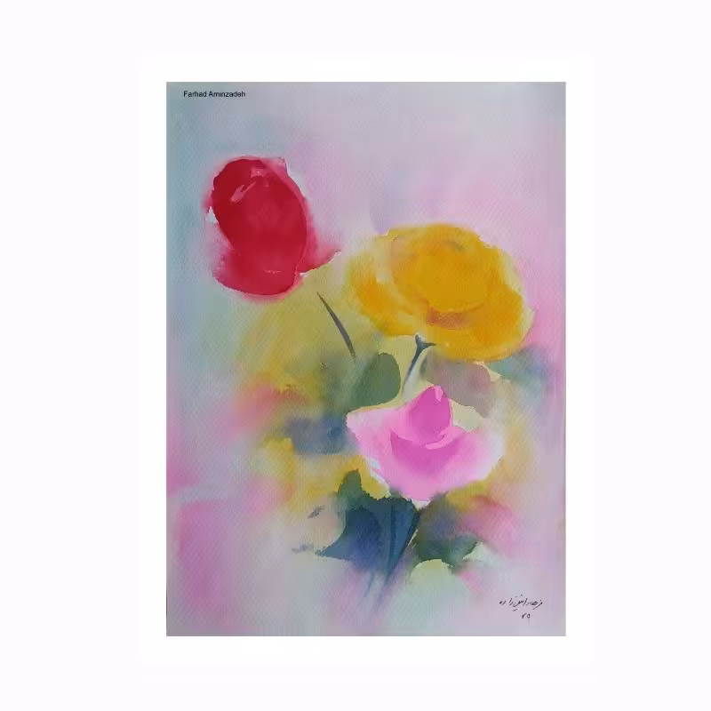 تابلو نقاشی آبرنگ گل اثر استاد فرهاد امین زاده