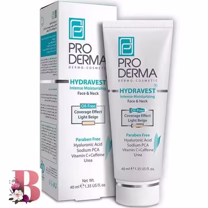 کرم مرطوب کننده قوی صورت و گردن فاقد چربی پرودرما بژ روشن 40 میلی لیتر | Hydravest Intense Moisturizing Light Beige PRODERMA 40ml