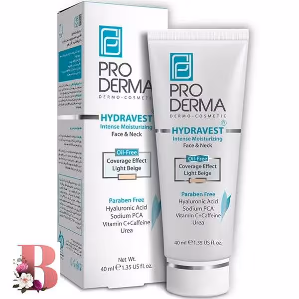کرم مرطوب کننده قوی صورت و گردن فاقد چربی پرودرما بژ روشن 40 میلی لیتر | Hydravest Intense Moisturizing Light Beige PRODERMA 40ml